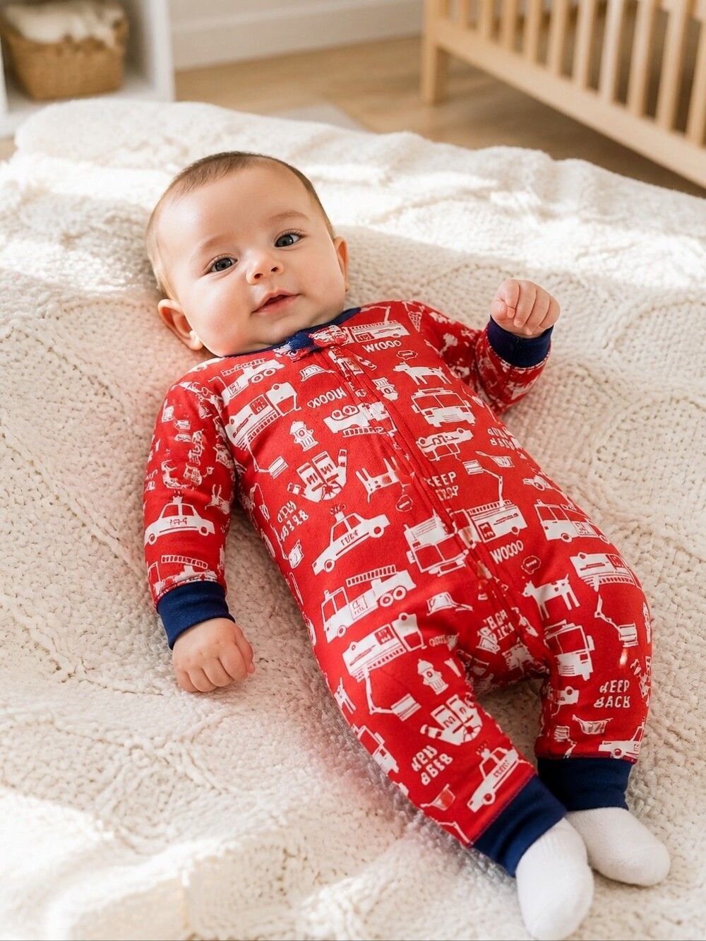 Carter's 3M Red Cotton Firetruck Zipper Pajama PJs Baby Boys Onesie Sleeper